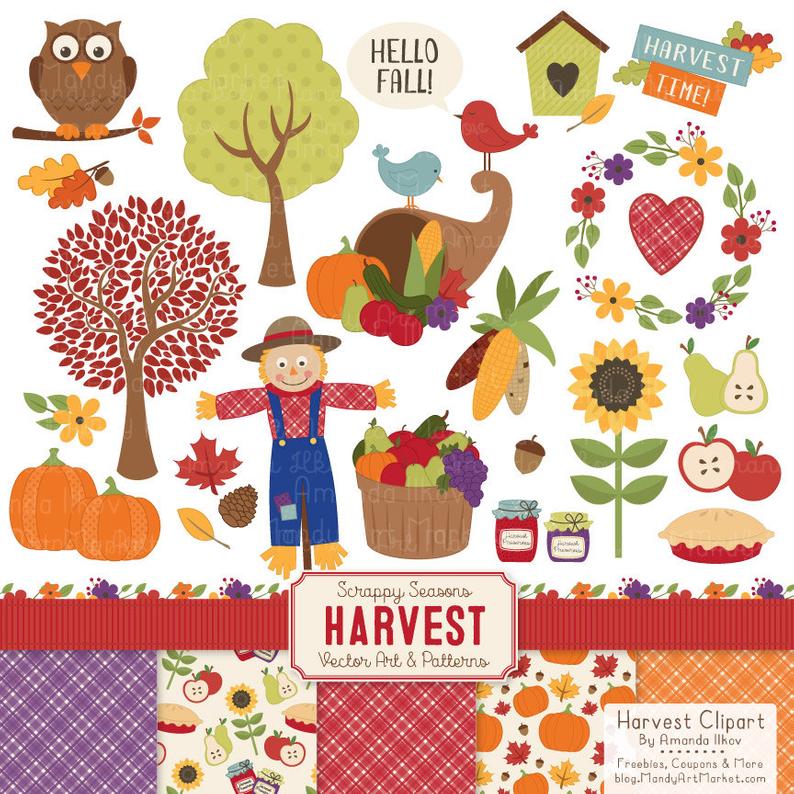 794x794 Harvest Fall Clip Art Fall Patterns Fall Clipart Harvest Etsy