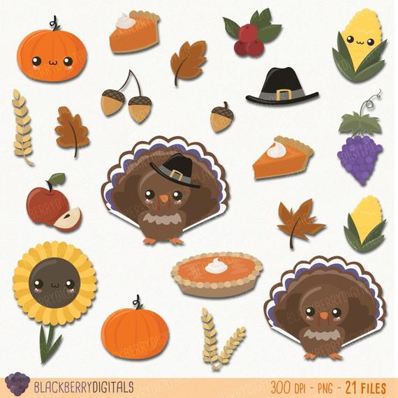 570x570 Thanksgiving Clipart Set Kawaii Thanksgiving Clip Art Images Etsy