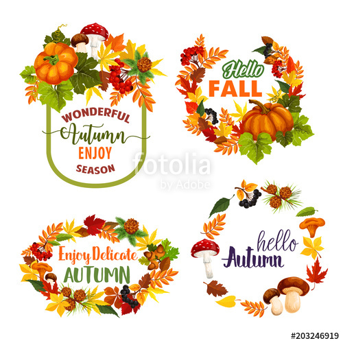 500x500 Autumn Welcome Fall Vector Leaf Wreath Icons Stock Image