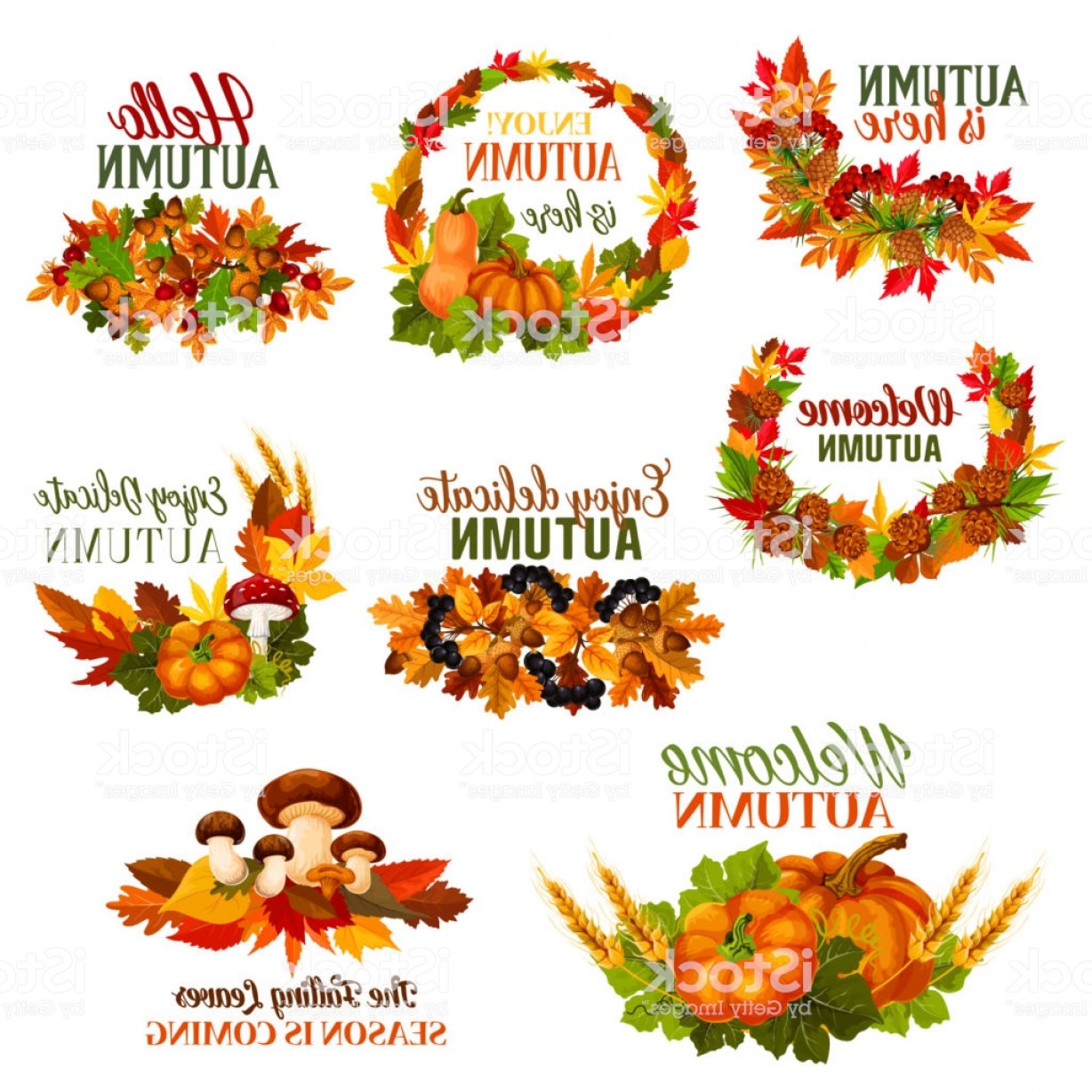 1228x1228 Autumn Welcome Hello Fall Vector Leaf Wreath Icons Gm Handandbeak