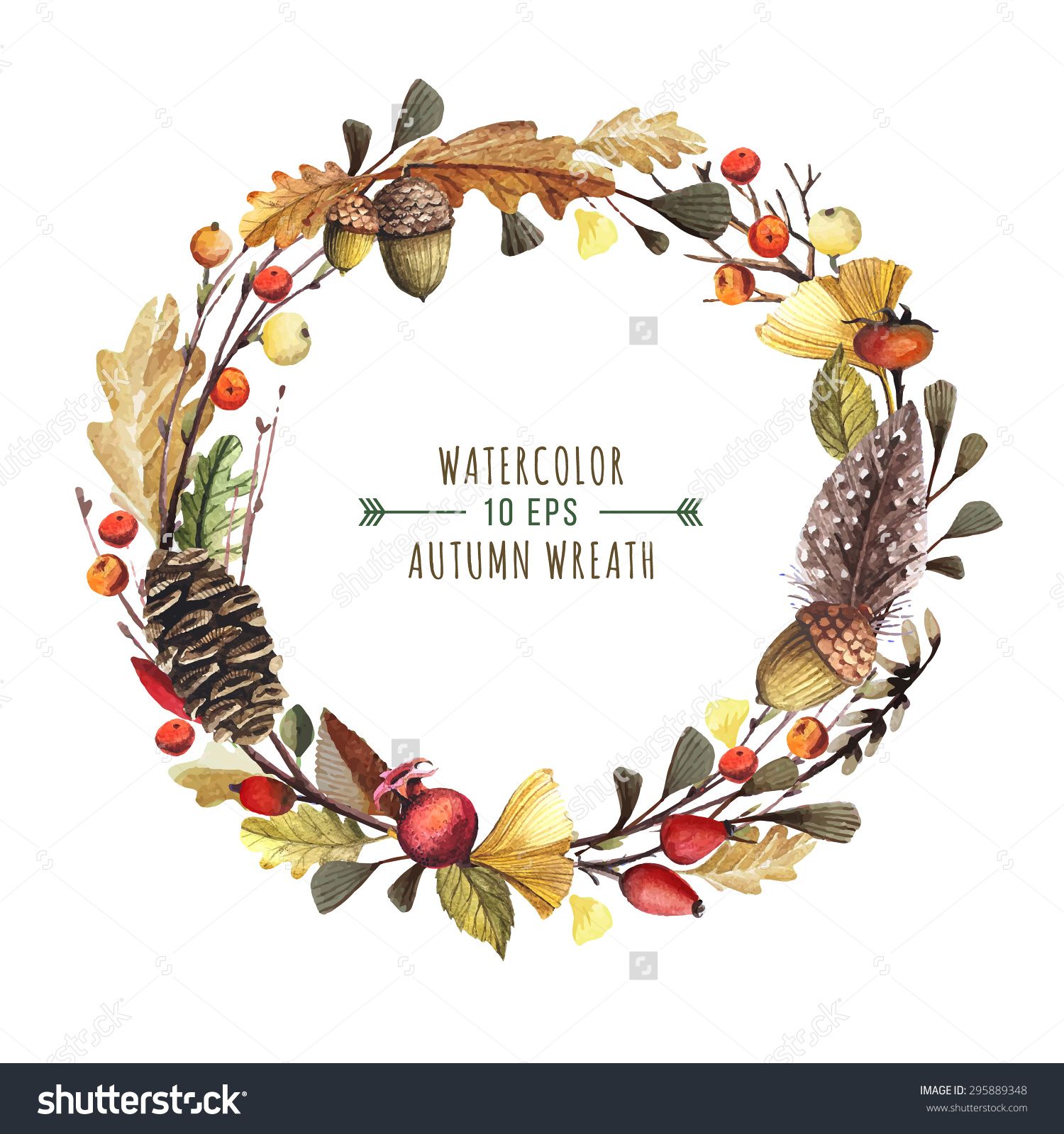 1500x1600 Vector Wreath Of Autumn Leaves And Fruit In Watercolor Style