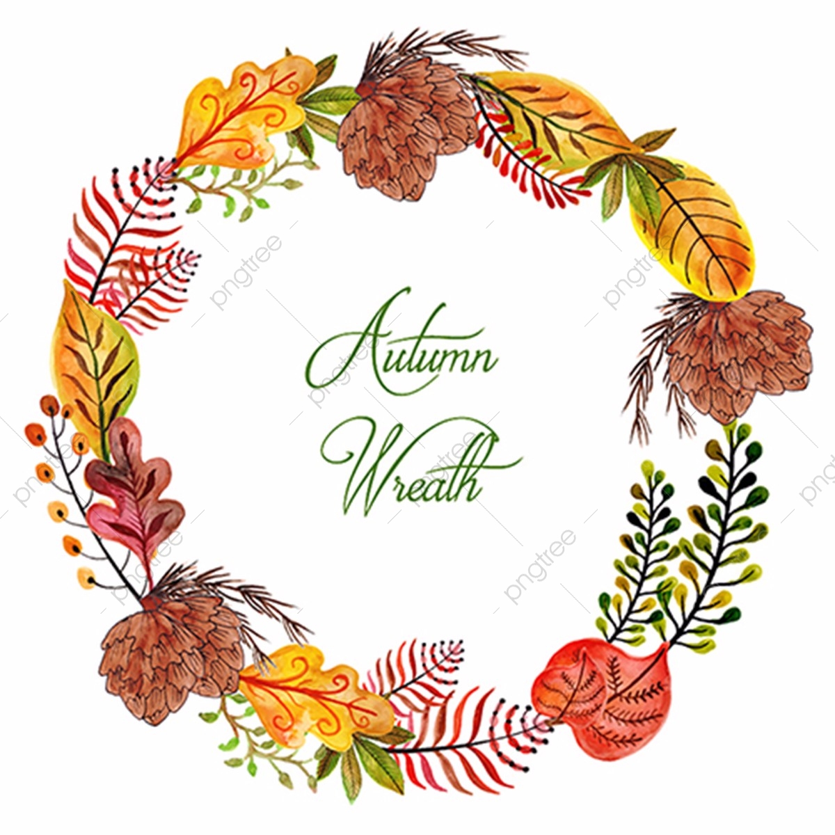 1200x1200 Watercolor Autumn Wreath, Autumn, Watercolor, Color Png And Vector