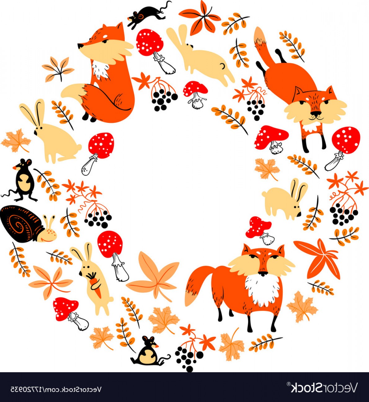 1190x1296 Autumn Wreath With Animals And Florals Cute Fall Vector Handandbeak