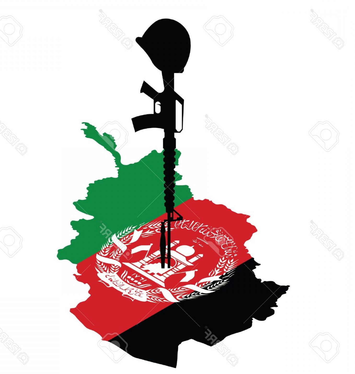 1482x1560 Photoisometric Map Of Afghanistan And Rifle Of Fallen Soldier