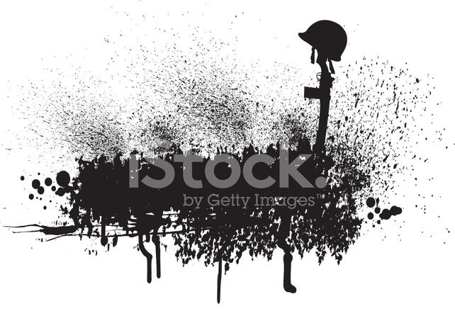 642x439 World War Two Fallen Soldier Grunge Graphic Stock Vector