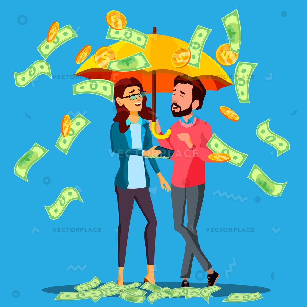1000x1000 Financial Success Business Man Woman Stands Vector Illustration