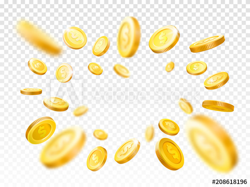 500x375 Shiny Realistic Gold Coins Explosion Casino Golden Coin, Falling