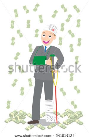 300x470 Injured Businessman In Bandages And Crutches With Pile Of Dollar