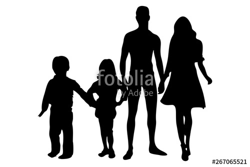 500x334 Silueta De Una Familia Con Dos Hijos Stock Image And Royalty