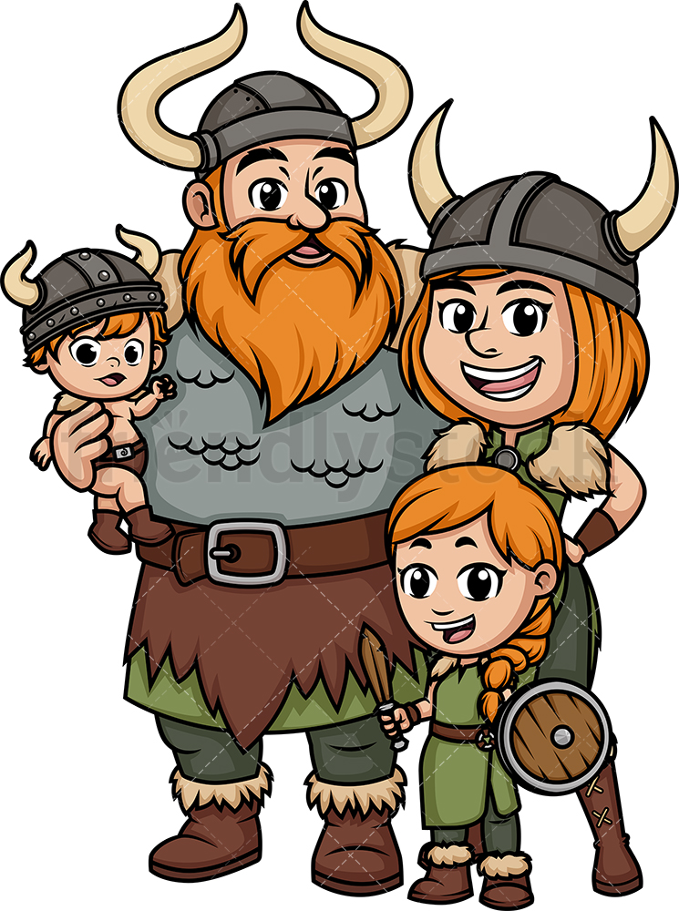 745x1000 Viking Family Cartoon Vector Clipart