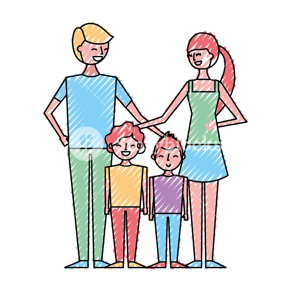 1000x1000 Young Family Parents With Their Childrens Cartoon Vector