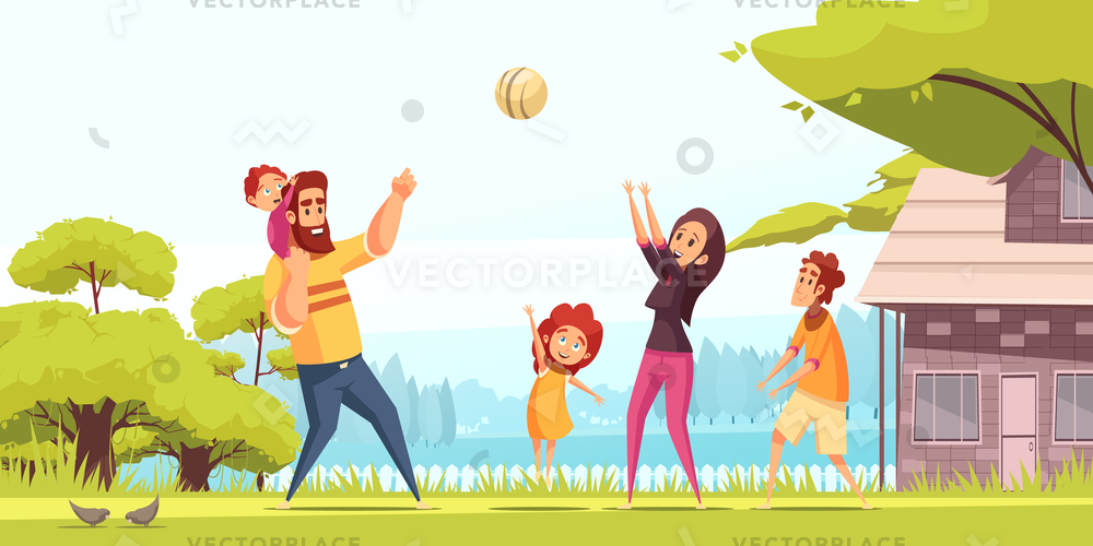 1000x500 Family Active Holidays Happy Parents Kids Vector Illustration