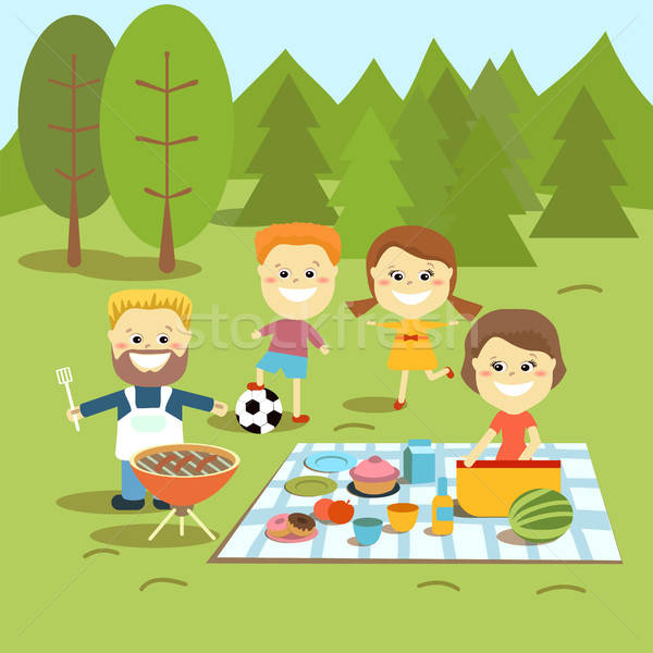 600x600 Family Weekend Happy Family Picnic Vector Illustration Sergei