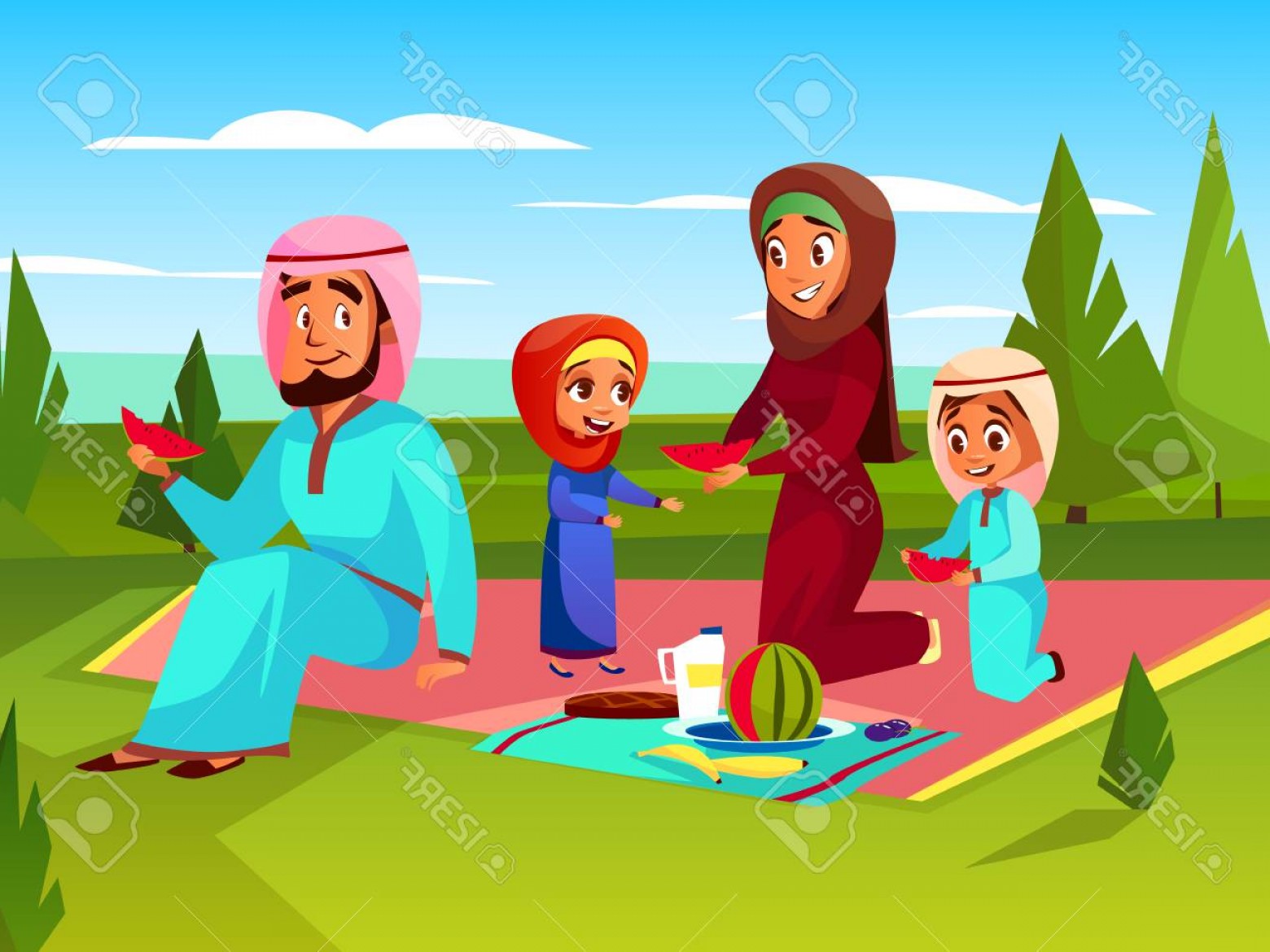 1560x1170 Photostock Vector Arabian Family At Picnic Vector Cartoon