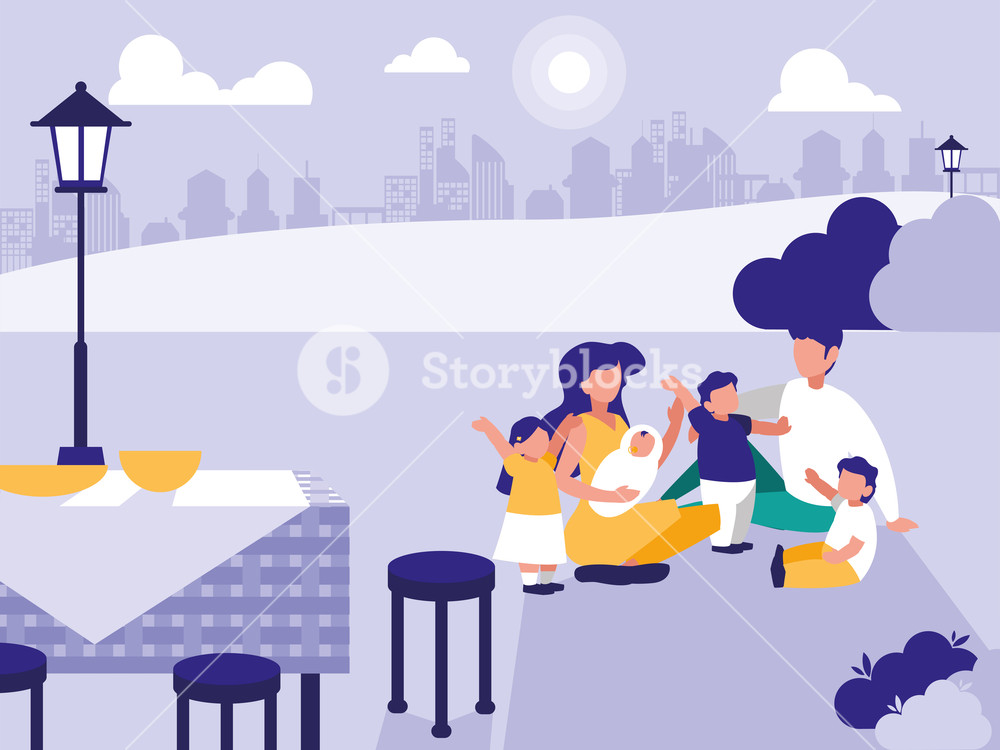 1000x750 Cute Family In Park With Picnic Vector Illustration Design Royalty