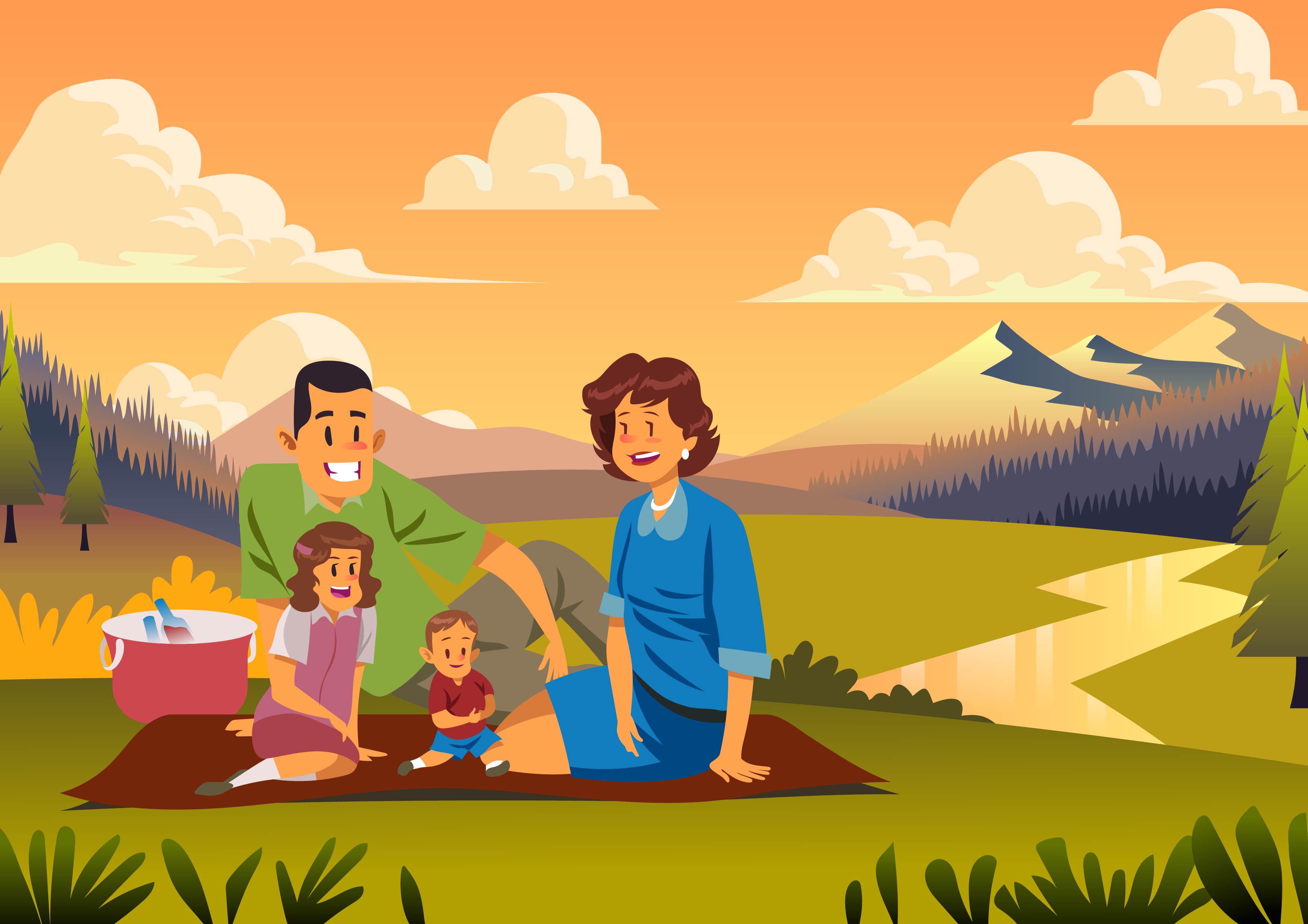3508x2480 Family Picnic Free Vector Art
