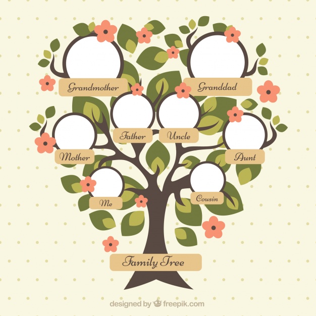 626x626 Pretty Family Tree With Green Leaves And Red Flowers Vector Free