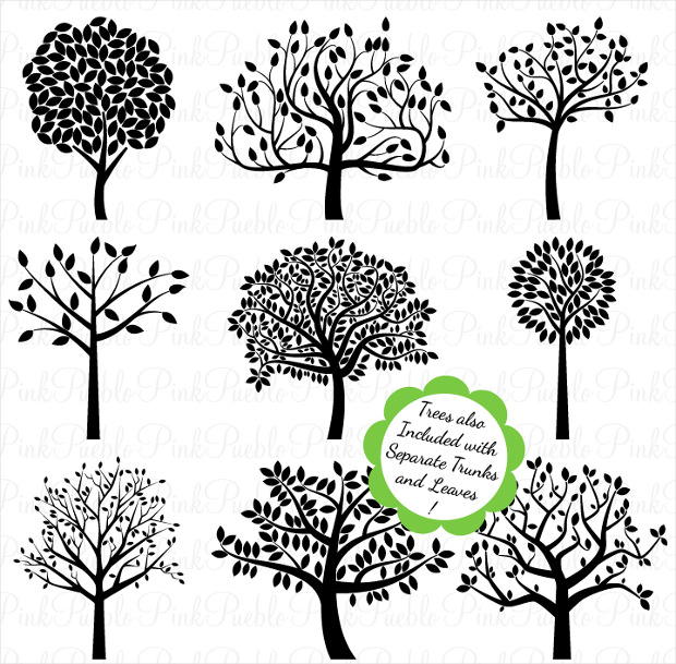 620x609 Various Tree Silhouette Vectors Set Free Download