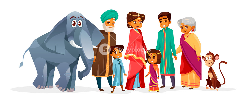1000x400 Indian Family Vector Illustration Of Hindu People In National