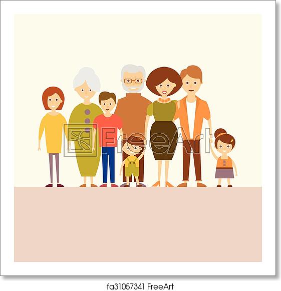 561x581 Free Art Print Of Big Nuclear Family Vector Illustration In Flat