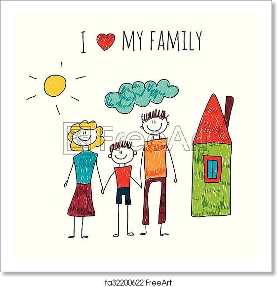 561x581 Free Art Print Of Vector Illustration I Love My Family Vector