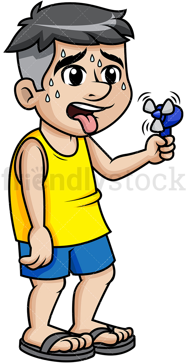 620x1200 Sweating Man Cooling Off With Fan Cartoon Clipart