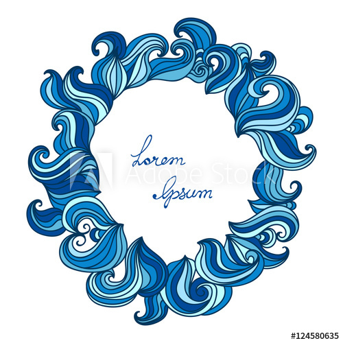 500x500 Fancy Blue Hand Drawn Doodle Curly Wave Frame, Isolated On White