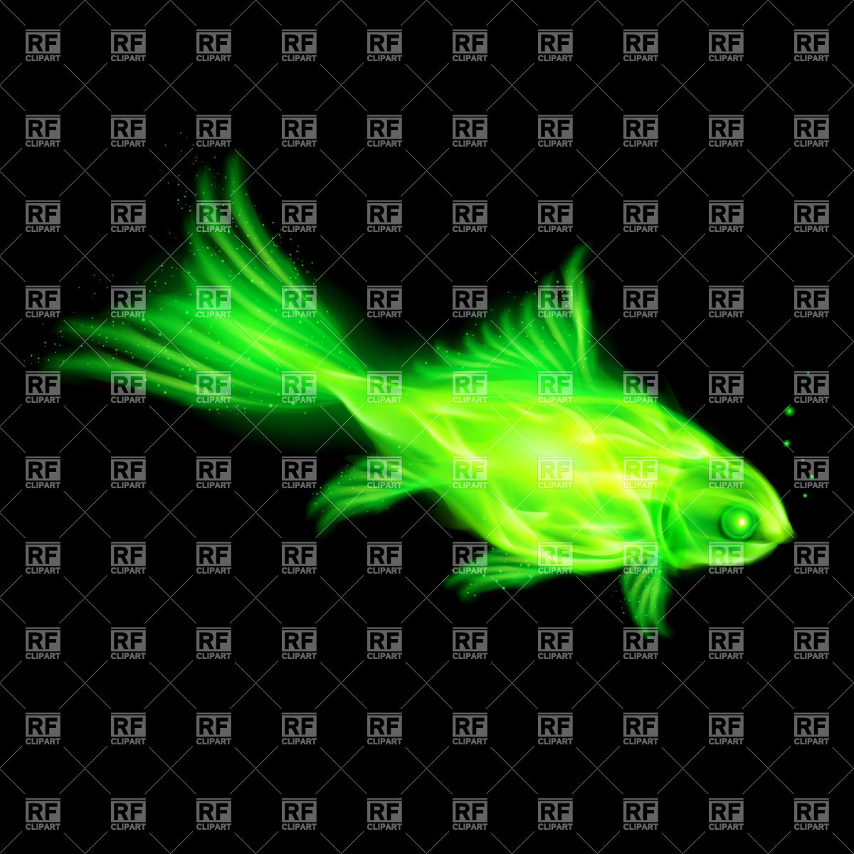 1200x1200 Green Fancy Fish On Black Background Vector Image Of Plants