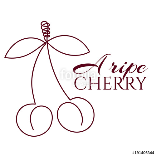 500x500 Continuous Line Cherry With Leaves Abstract Modern Decoration