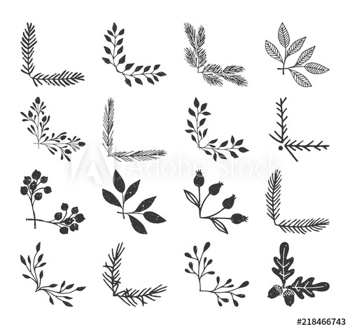 500x470 Ink Floral Corners Sketched Vector Illustration Fancy Borders