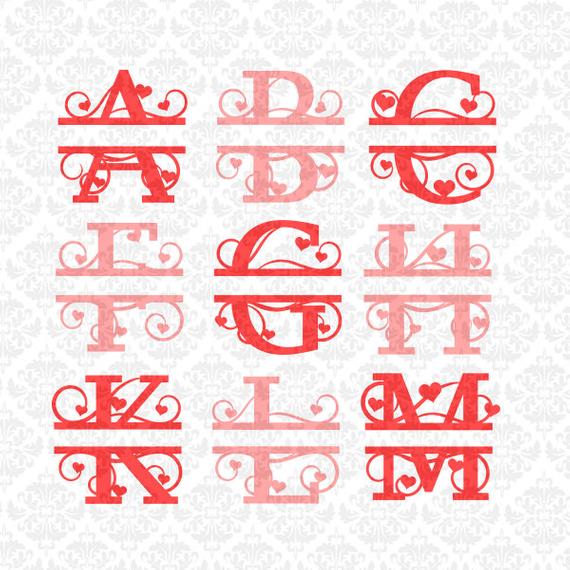 570x570 Heart Swirly Fancy Valentines Split Alphabet Monogram Etsy