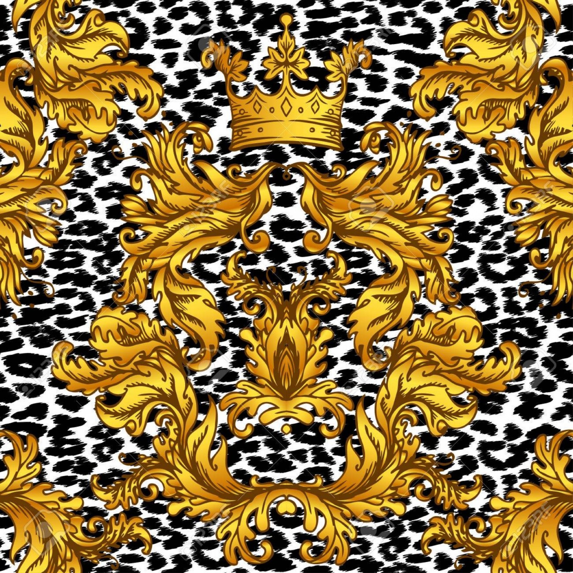 1872x1872 Photostock Vector Baroque Golden Seamless Pattern Over Leopard