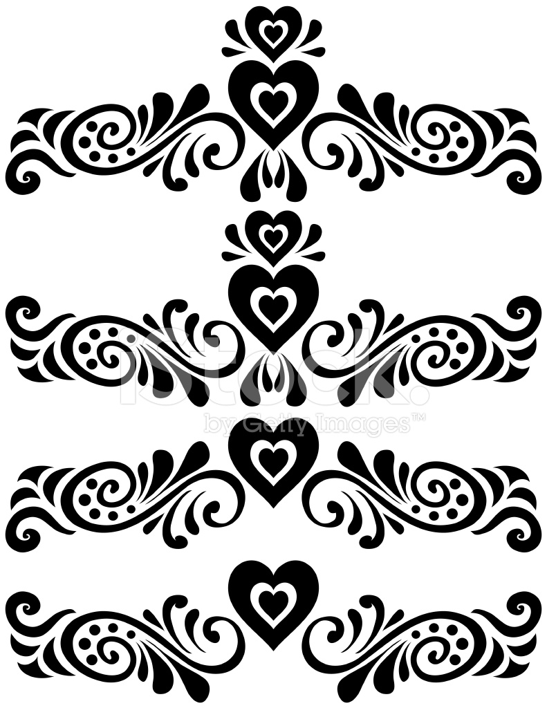 791x1024 Hearts Fancy Scroll Set Stock Vector