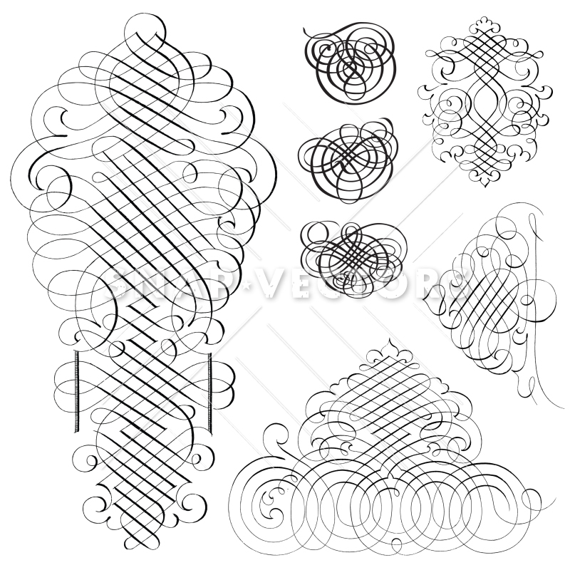 800x800 Vector Clipart Fancy Swirl Ornament Set