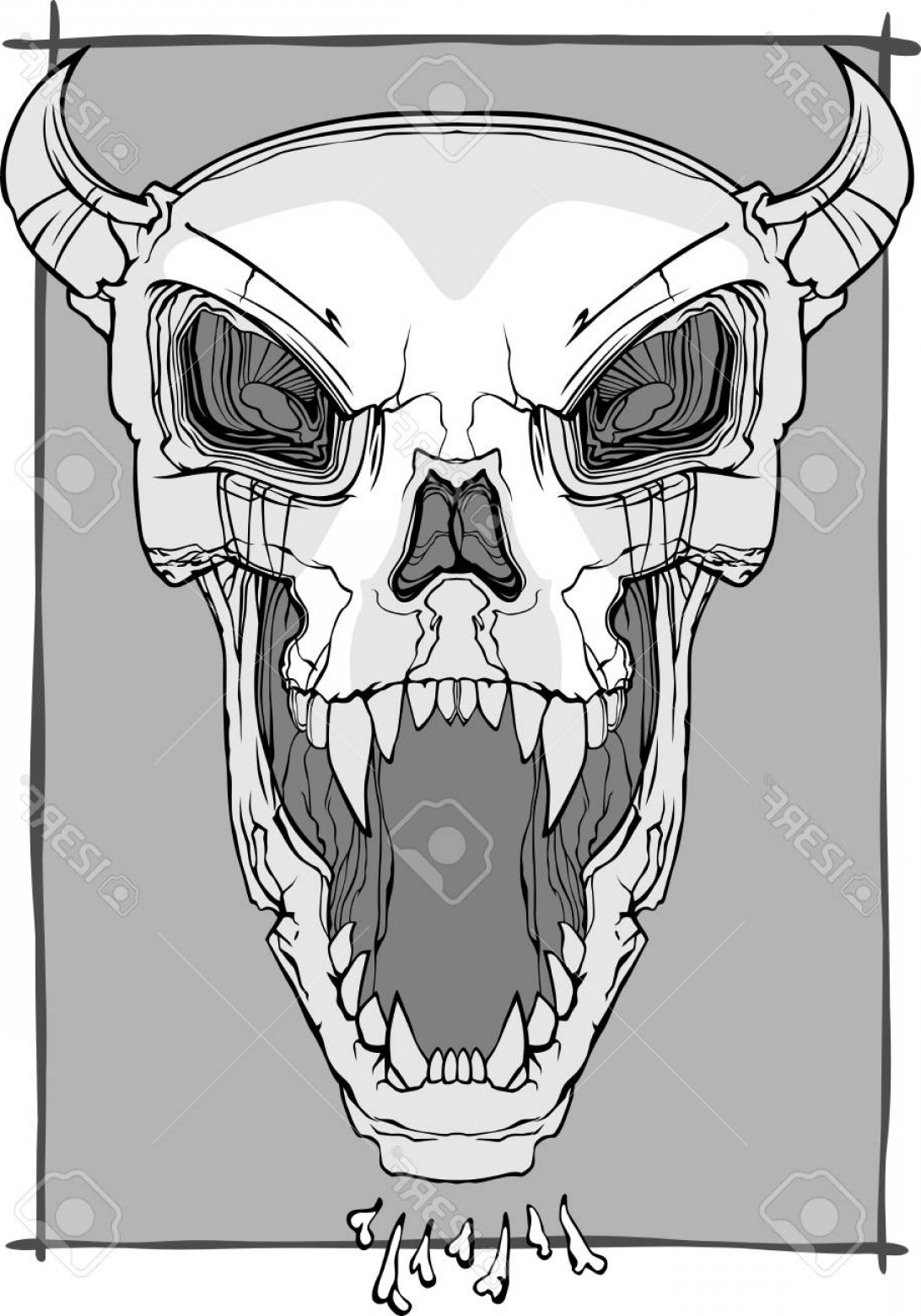 1092x1560 Photostock Vector Vector Screaming Skull Face With Horns And Fangs