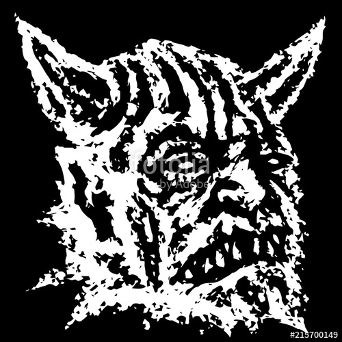 500x500 Scary Head Of Horned Demon With Fangs Vector Illustration Stock