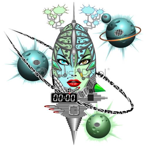 500x500 Girl Cyber Fantasy Space Robot Scifi Fantasy Vector Illustration