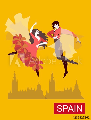 377x500 Beautiful Spanish Couple Dancing Flamenco In The Yellow Sky Over