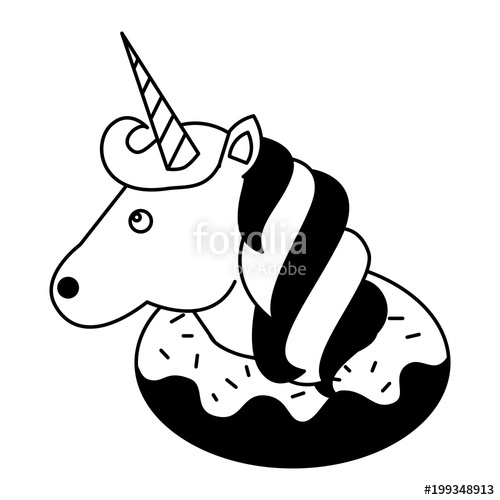 500x500 Cute Unicorn Inside Donut Sweet Fantasy Vector Illustration Black
