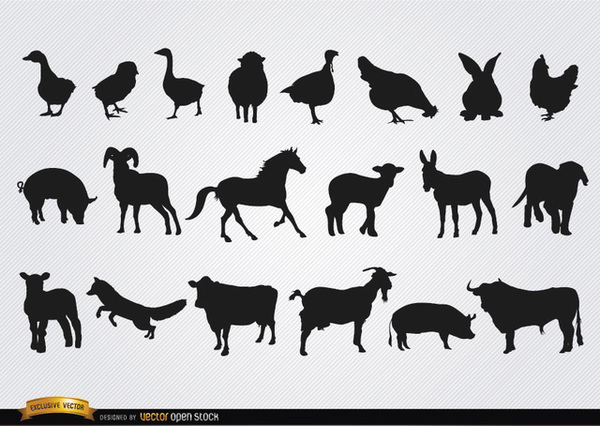 600x426 Farm Animals Silhouettes Set Free Vector