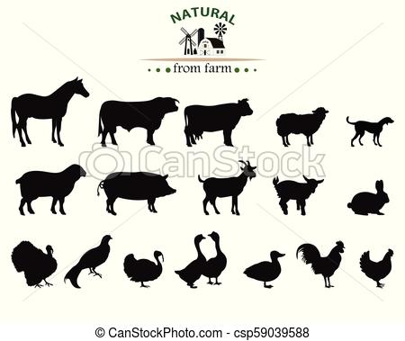 450x379 Vector Farm Animals Silhouettes Isolated On White