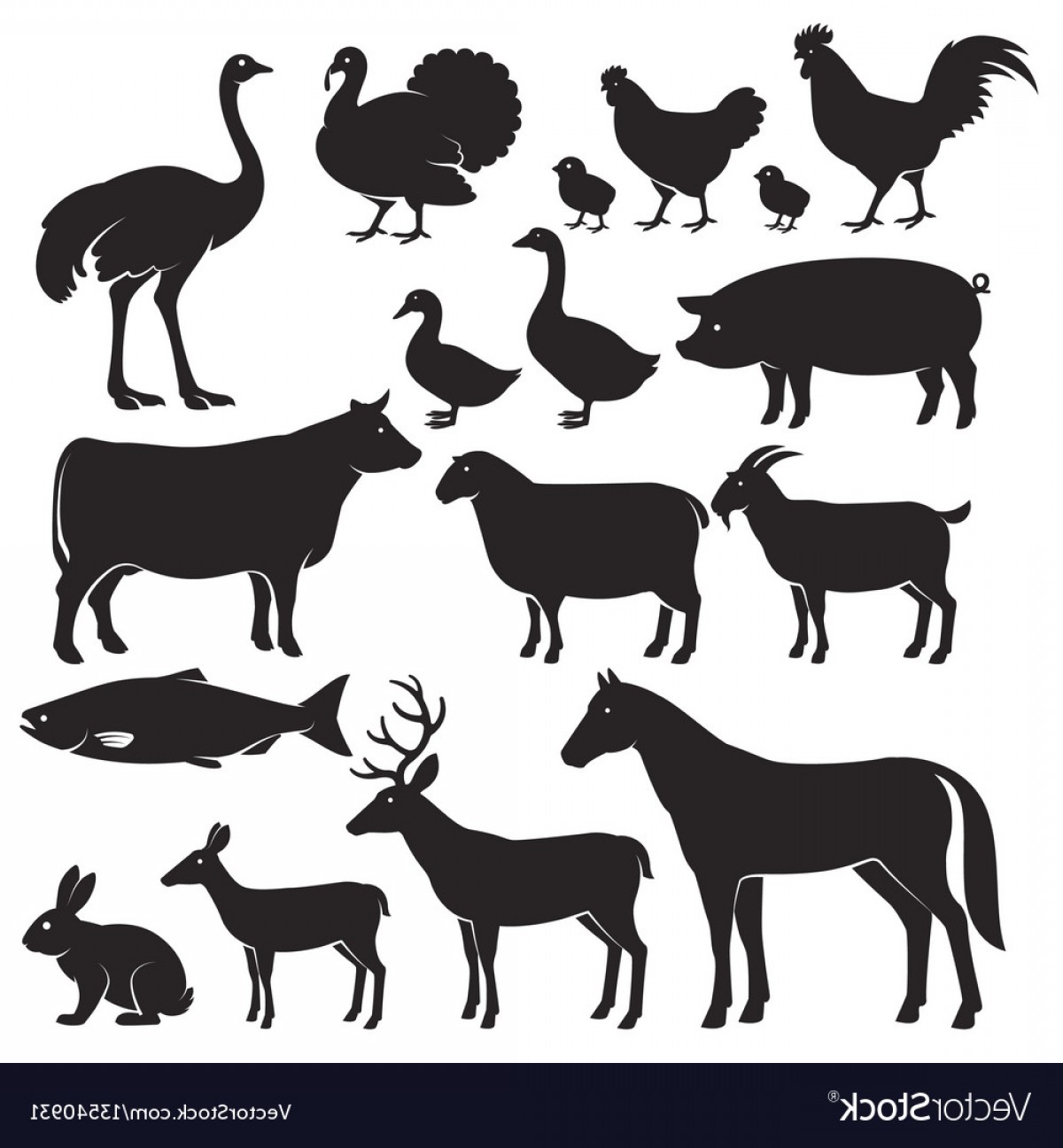 Farm Animal Silhouette Vector at Vectorified.com | Collection of Farm ...