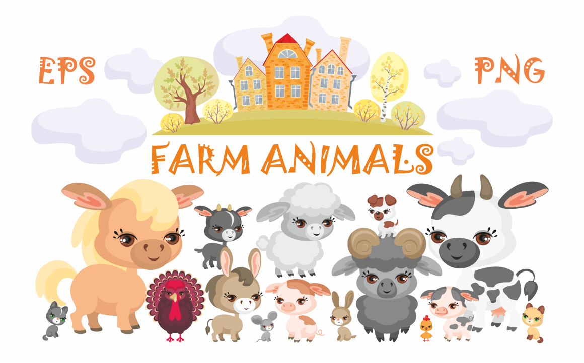 1160x722 Farm Animals Vector Clip Art Graphic