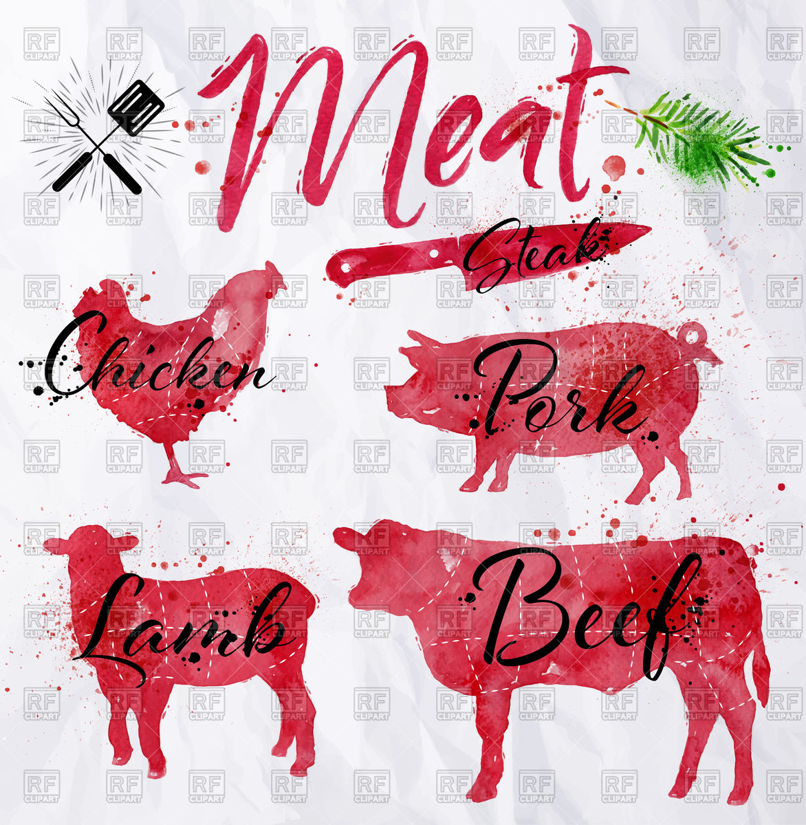 1172x1200 Meat Poster With Farm Animals Vector Image Of Food And Beverages