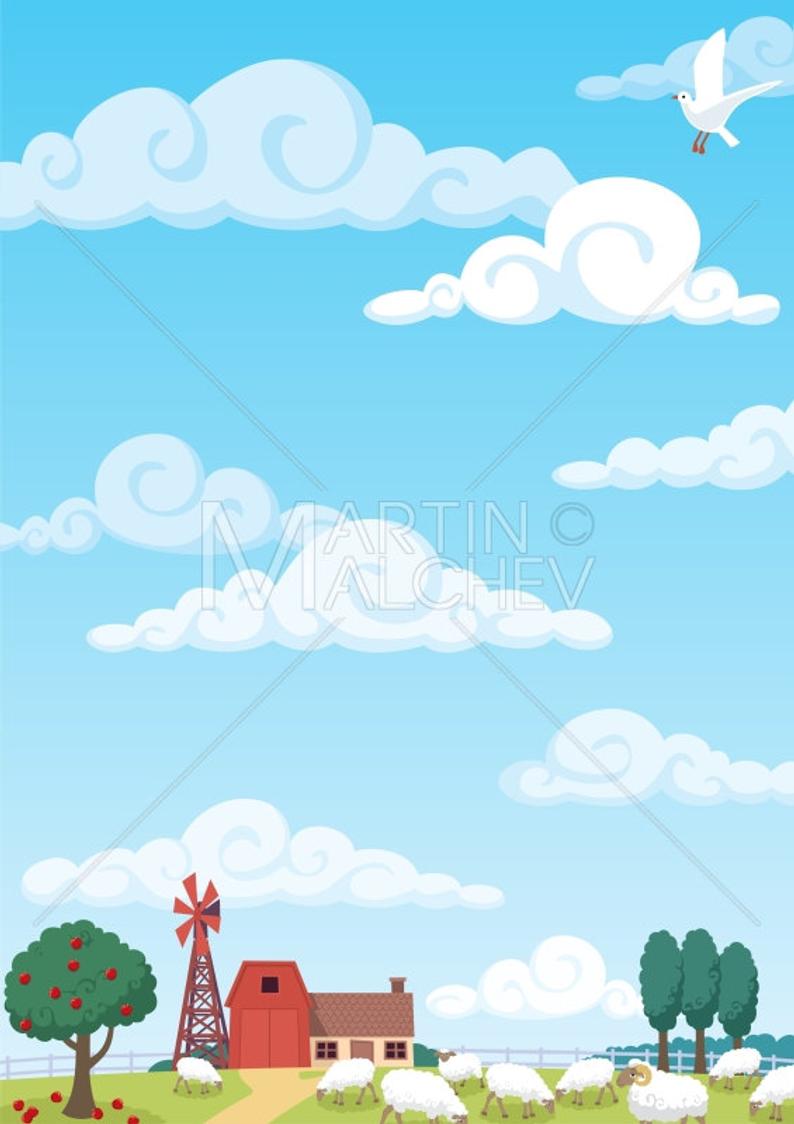 794x1124 Farm Background Vector Cartoon Illustration Ranch Etsy
