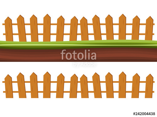 500x375 Cartoon Rural Wooden Fence In Green Grass Vector Illustration