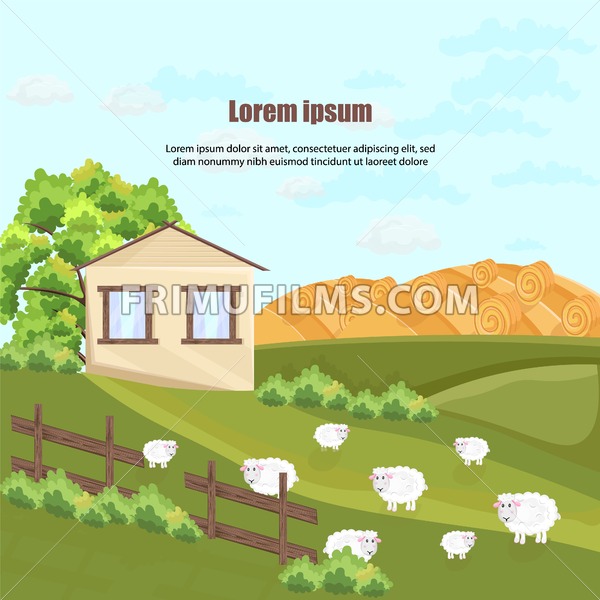 600x600 Farm House Vector Nature Beautiful Green Yard Background Frimufilms