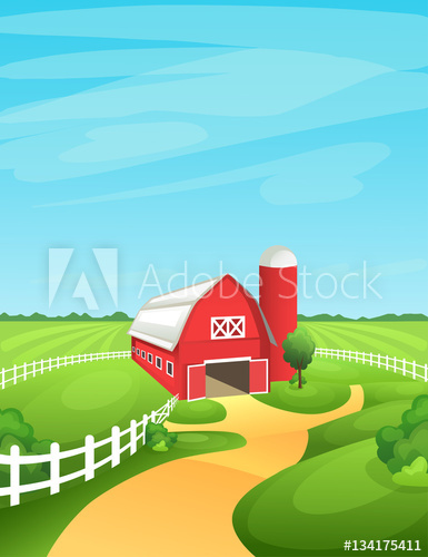 385x500 Farm Landscape Vector Illustration Bright And Sunny Rural