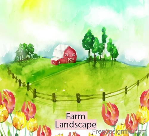 Farm Landscape Watercolor Drawn Vector Free Download 500x456 Farm Landscape Watercolor Drawn Vector Free Download