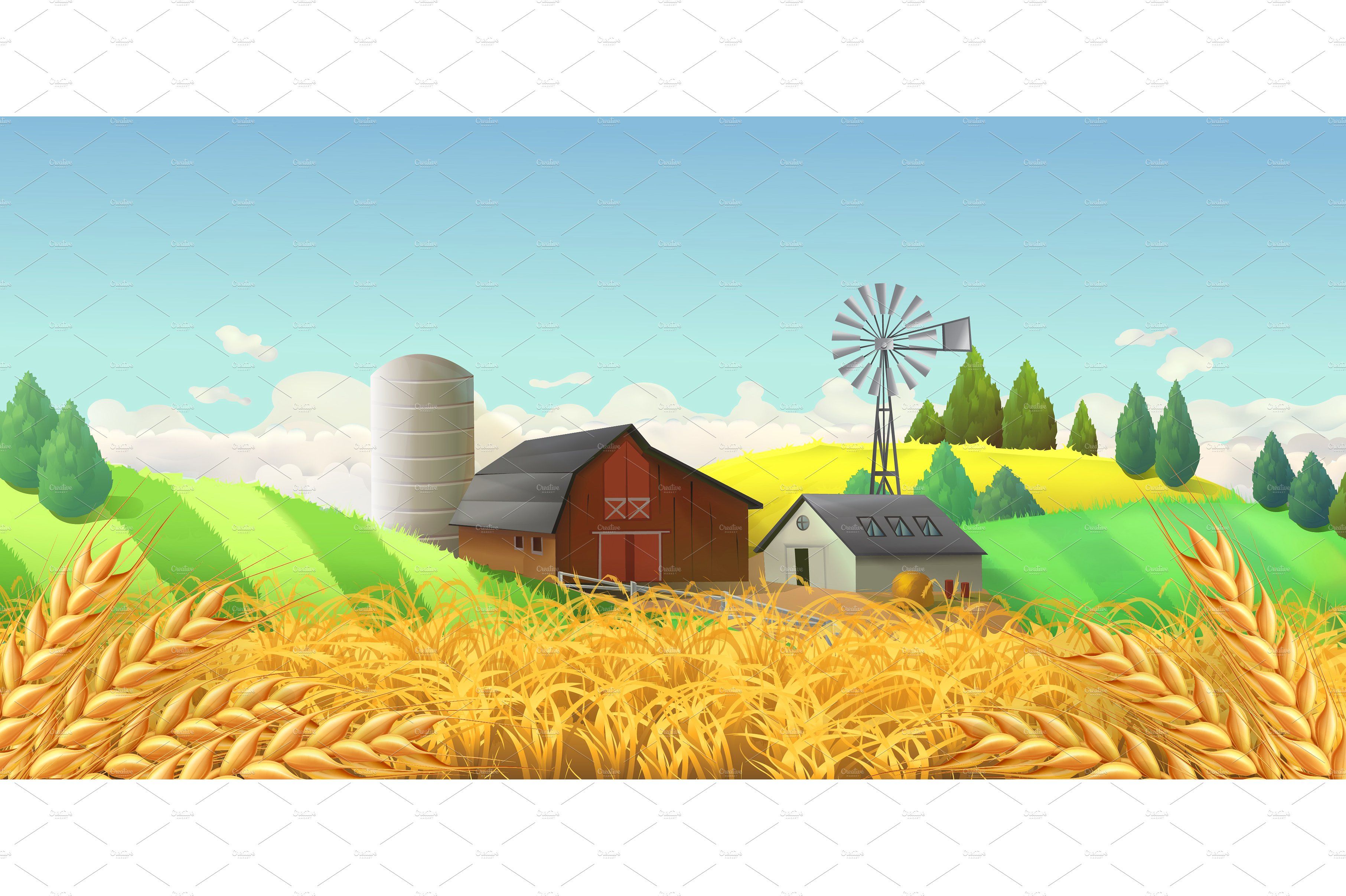 Farm Landscape Vector Background 3625x2413 Farm Landscape Vector Background